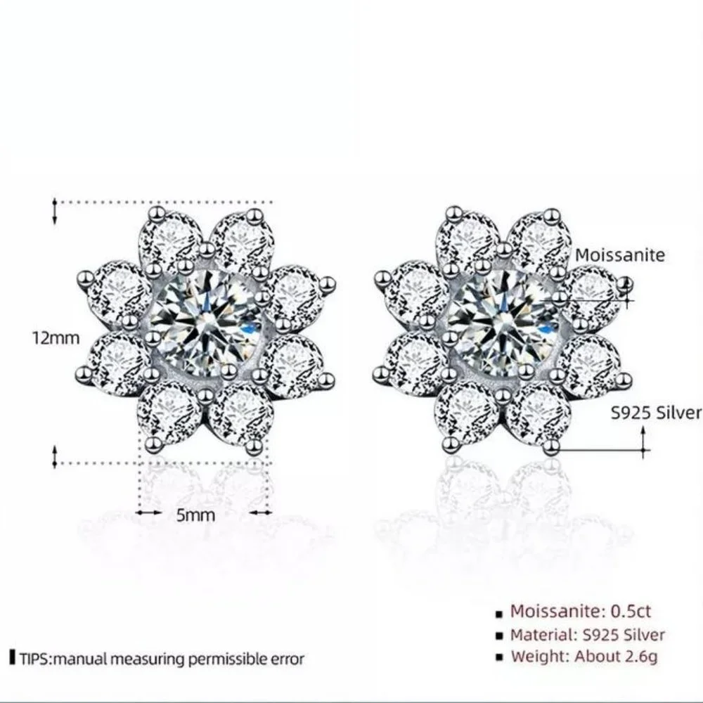 Certified 1ct. t.w. Diamond Moissanite Sun Flower Stud Earrings NEW J